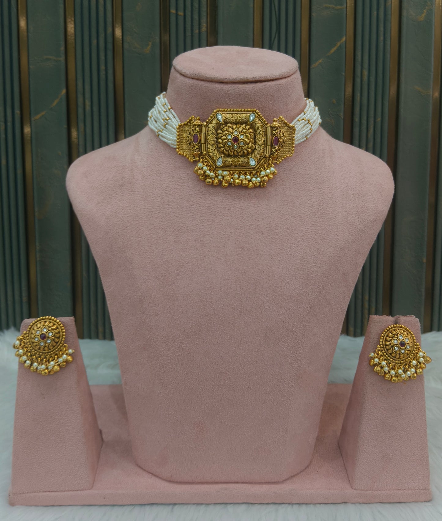Gold polki Ruby choker set/ Gold choker Kirtika set