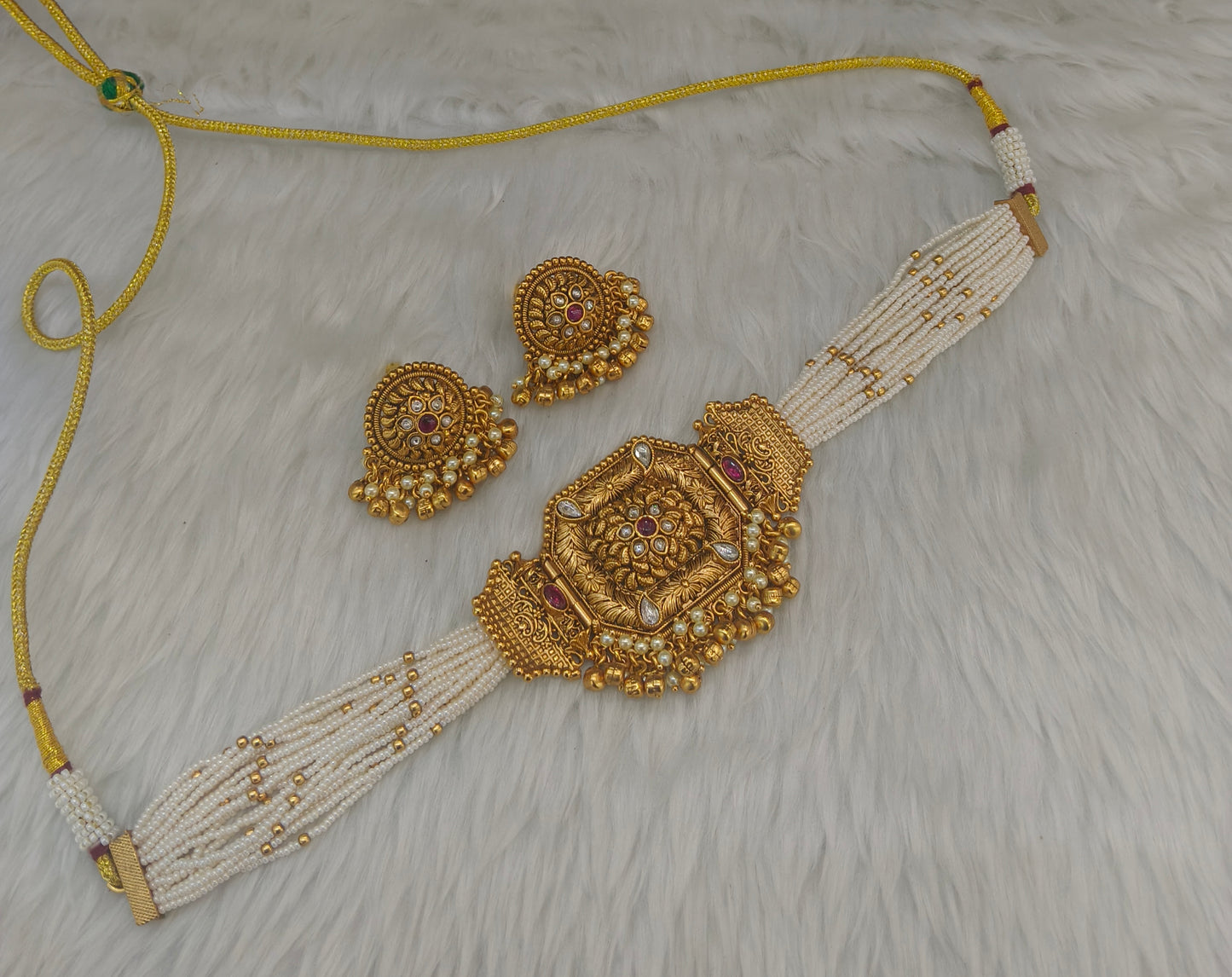Gold polki Ruby choker set/ Gold choker Kirtika set