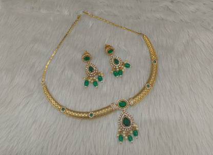 Gold Green CZ Necklace indian Jewellery Simi Set