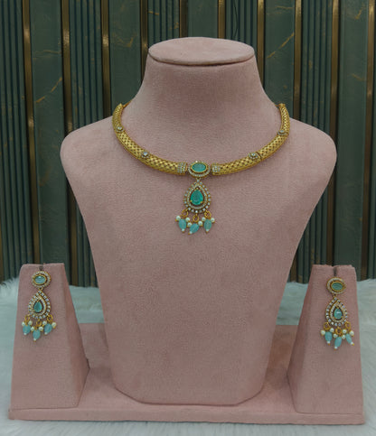 Gold Mint CZ Necklace indian Jewellery Simi Set
