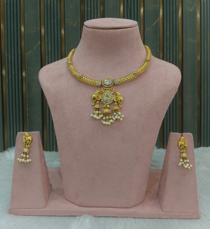 Gold CZ Necklace indian Jewellery Simi Set