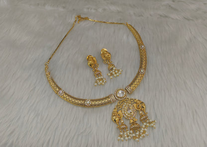 Gold CZ Necklace indian Jewellery Simi Set