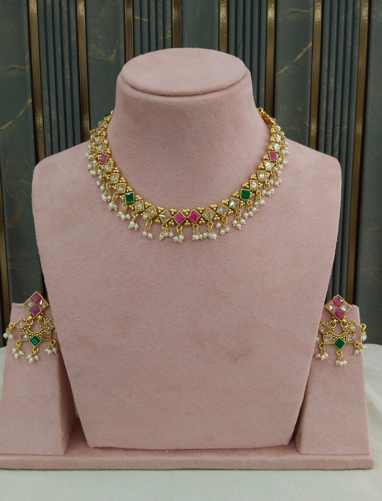Gold Polki  Necklace Jewellery Adya Set