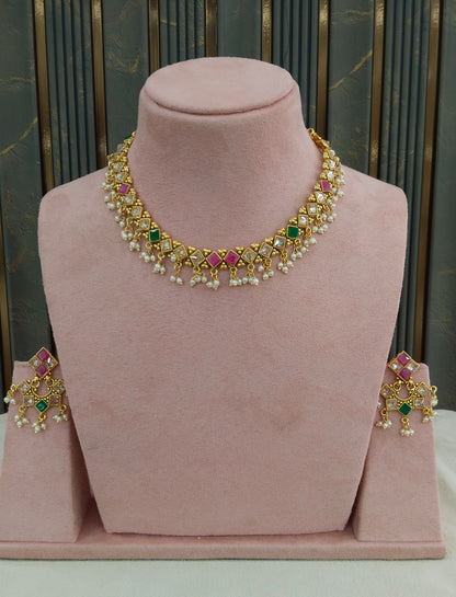Gold Polki  Necklace Jewellery Adya Set