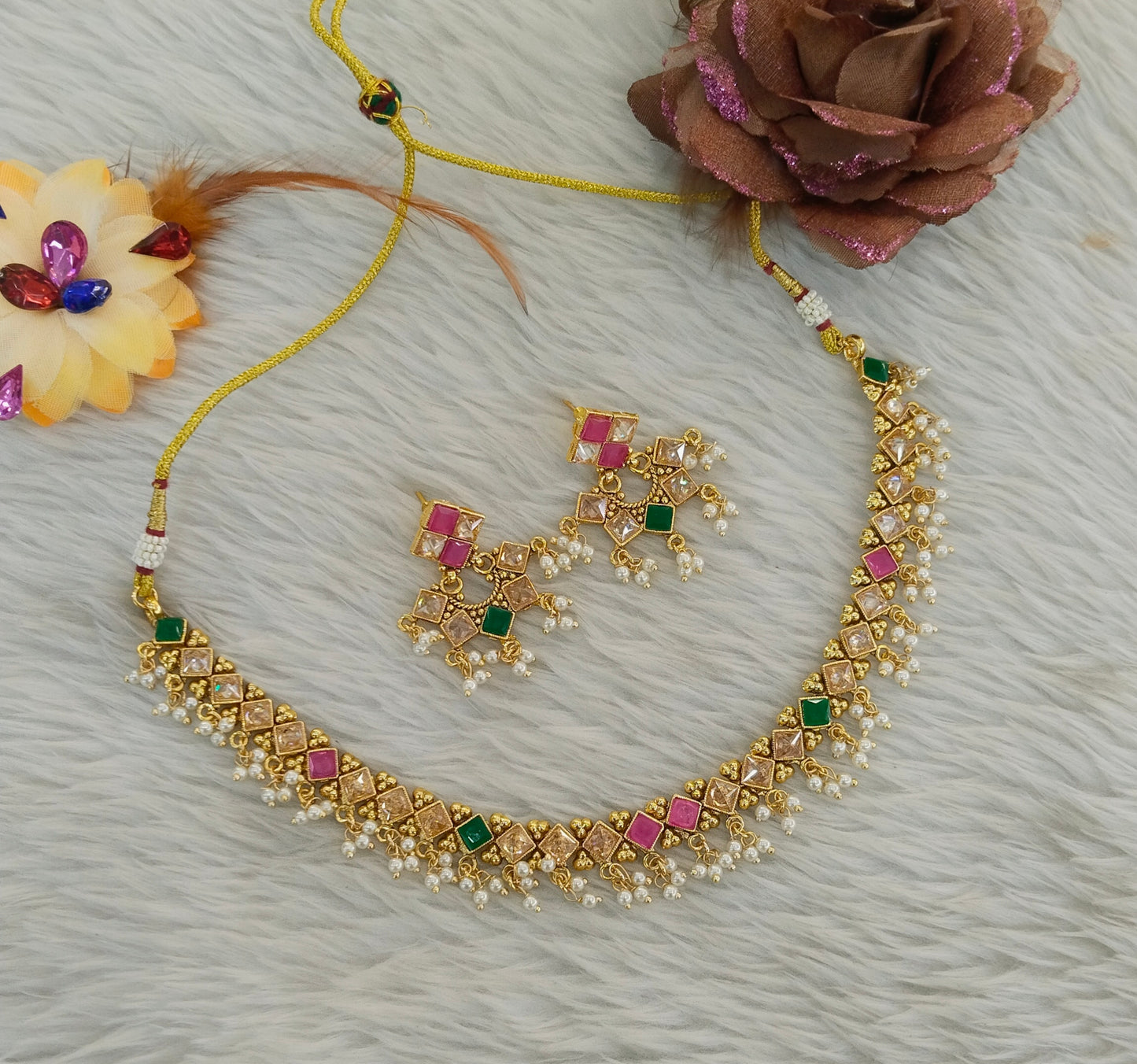 Gold Polki  Necklace Jewellery Adya Set
