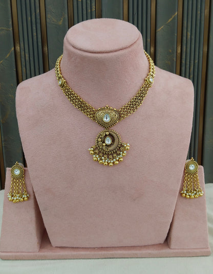 Gold Polki Necklace Jewellery Adya Set