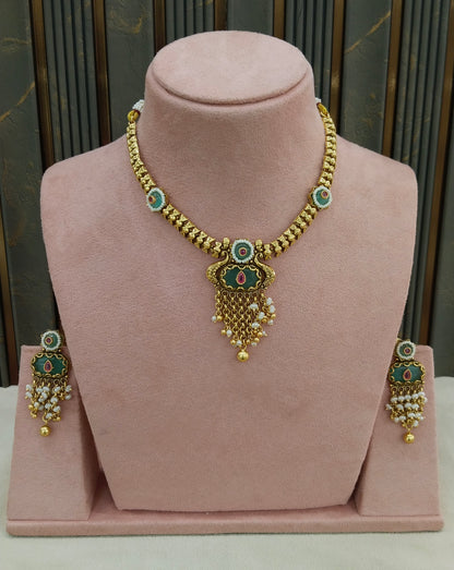 Gold Polki Necklace Jewellery Adya Set