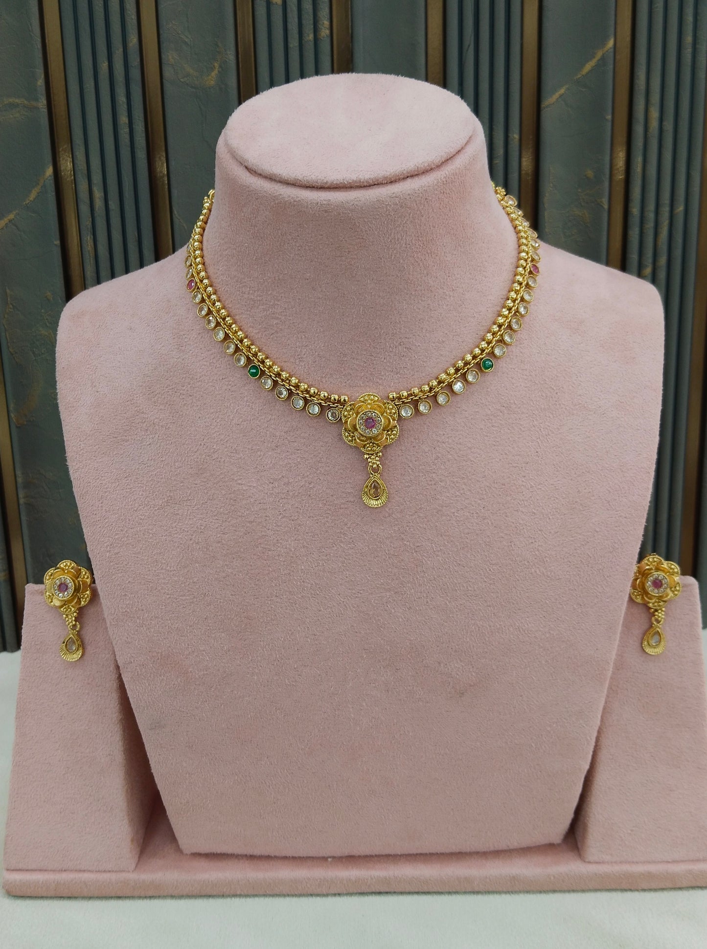 Gold Polki Necklace Jewellery Adya Set