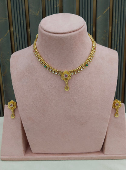 Gold Polki Necklace Jewellery Adya Set