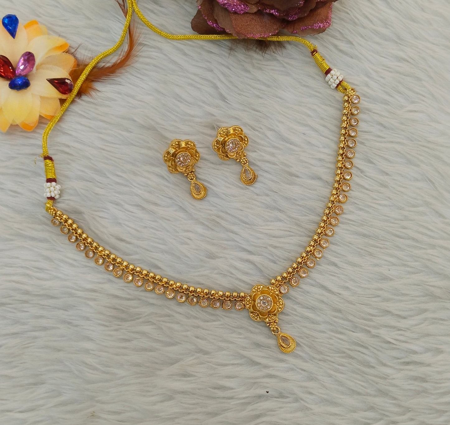 Gold Polki Necklace Jewellery Adya Set