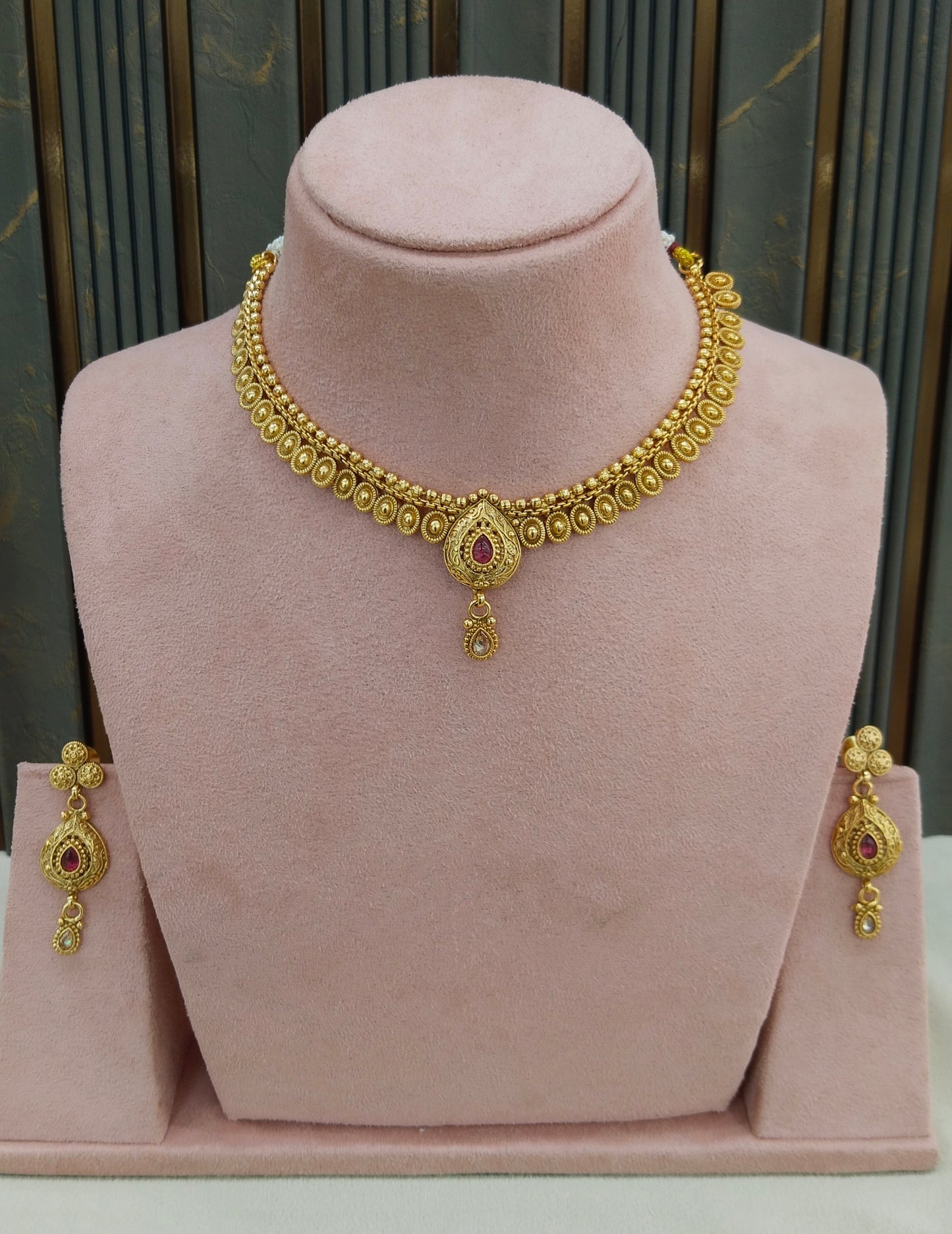 Gold Polki Ruby Necklace Jewellery Adya Se