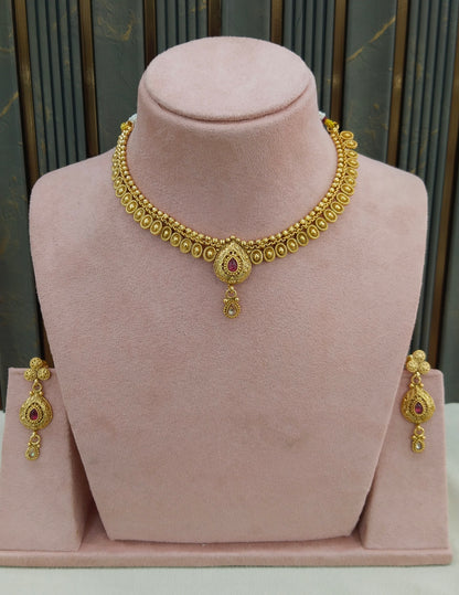 Gold Polki Ruby Necklace Jewellery Adya Se