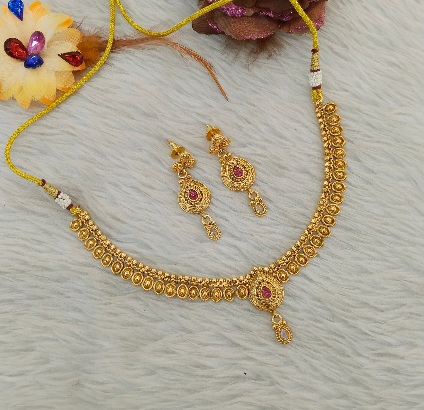Gold Polki Ruby Necklace Jewellery Adya Se