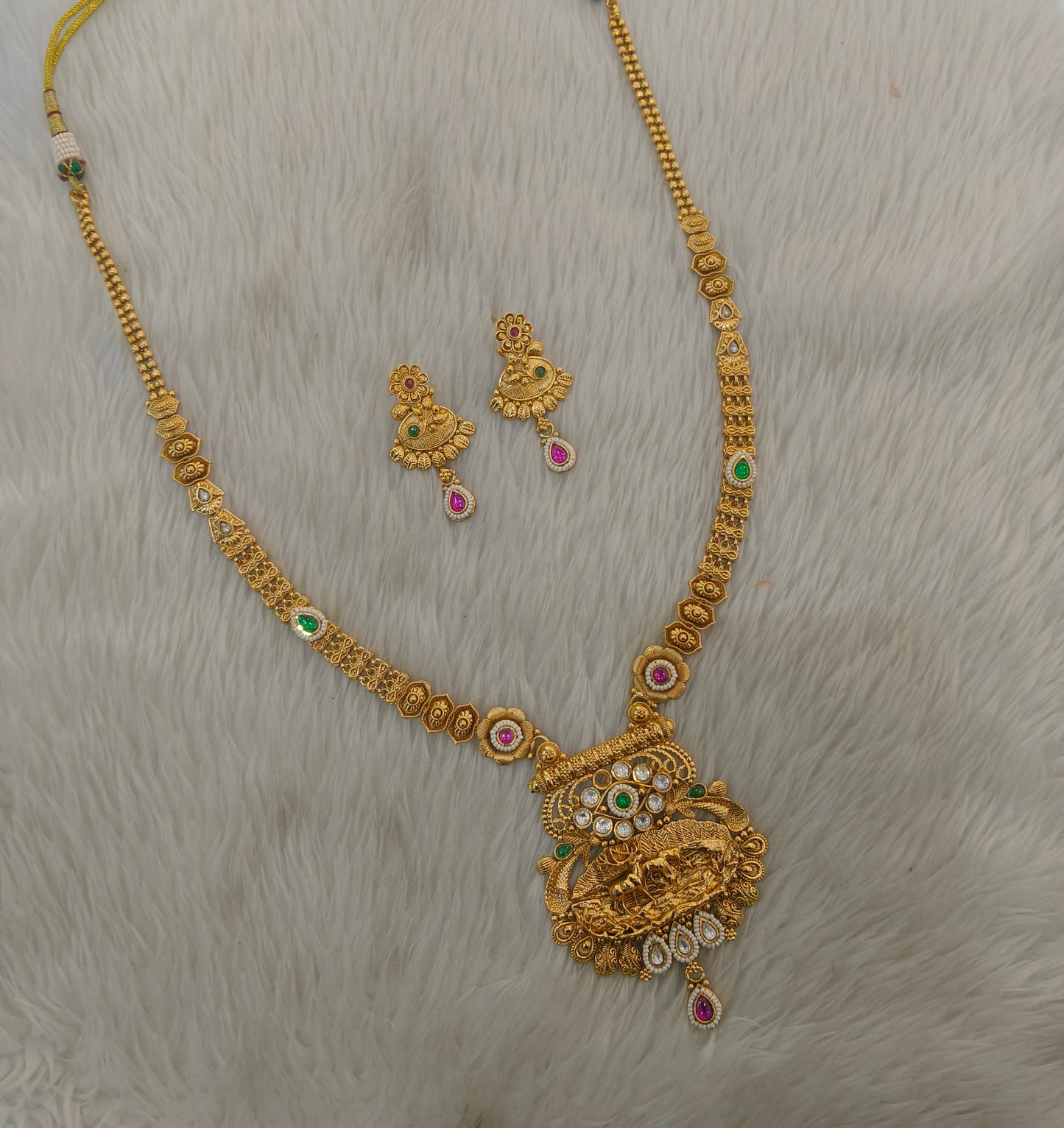 Gold Polki Ruby Green Long Rani Haar Necklace Indian Anaya Jewellery Set