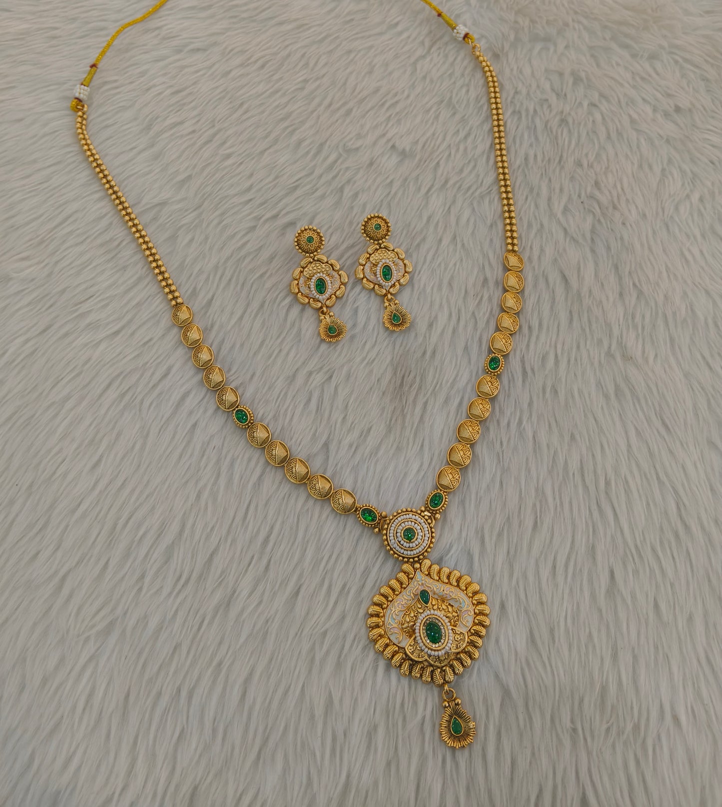 Gold Polki Green Long Rani Haar Necklace Indian Anaya Jewellery Set