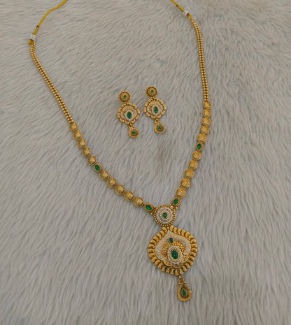 Gold Polki Green Long Rani Haar Necklace Indian Anaya Jewellery Set