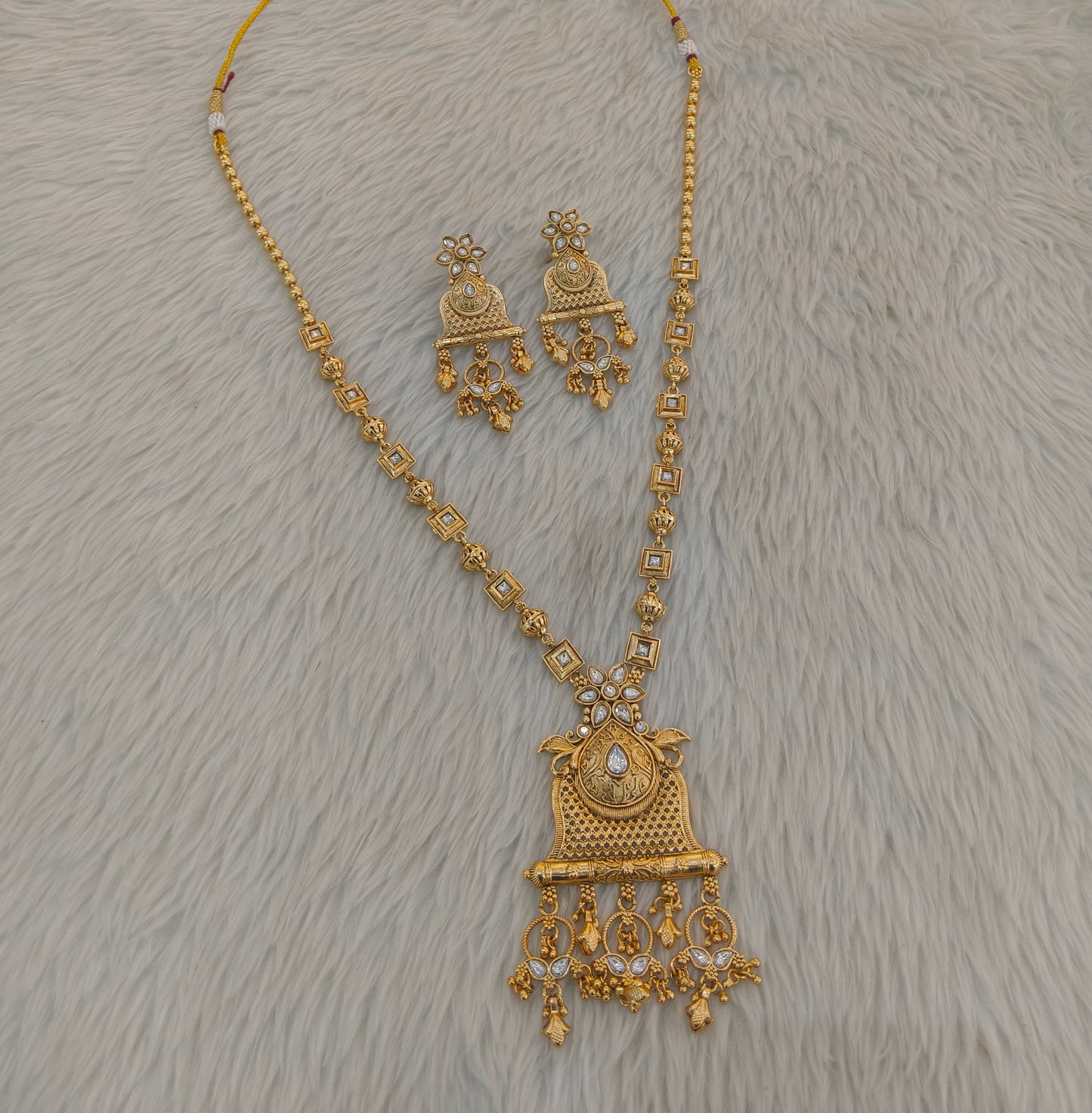 Gold Polki Long Rani Haar Necklace Indian Anaya Jewellery Set