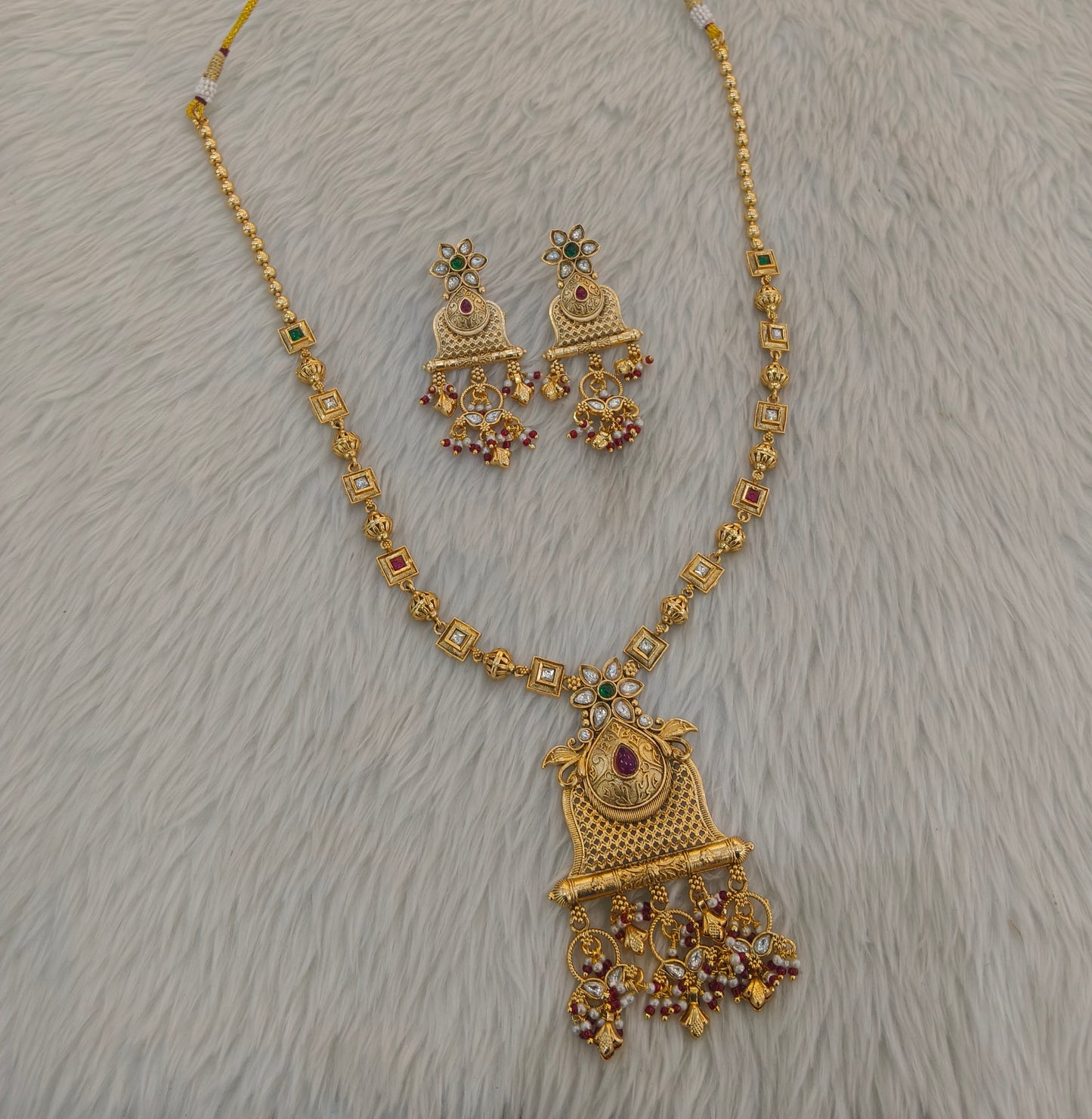 Gold Polki Ruby Green Long Rani Haar Necklace Indian Anaya Jewellery Set