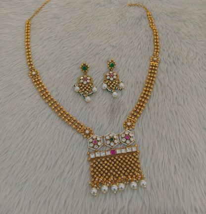 Gold Polki Ruby Green Long Rani Haar Necklace Indian Anaya Jewellery Set
