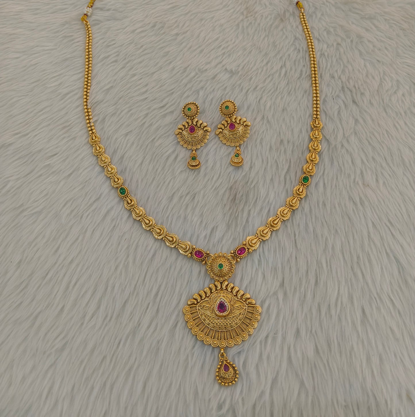 Gold Polki Ruby Green Long Rani Haar Necklace Indian Anaya Jewellery Set
