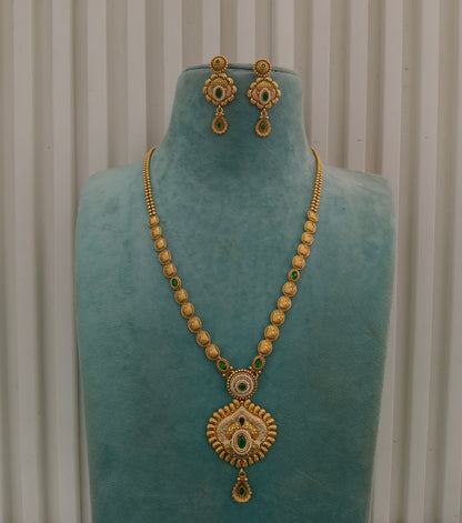 Gold Polki Green Long Rani Haar Necklace Indian Anaya Jewellery Set
