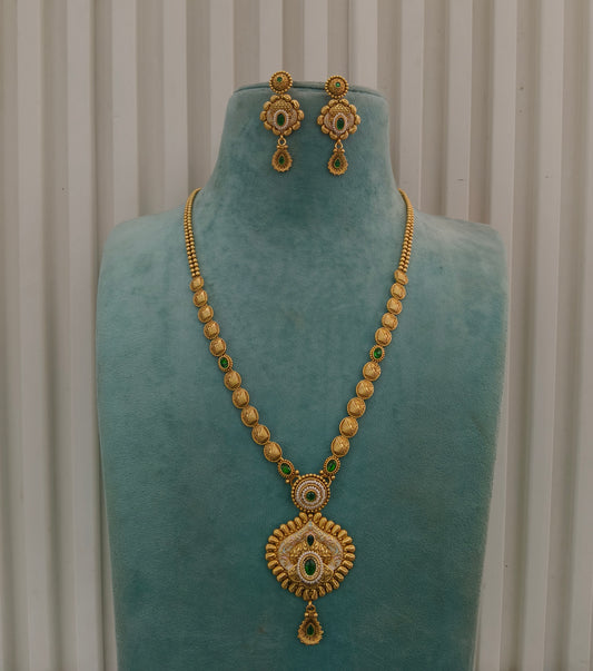 Gold Polki Green Long Rani Haar Necklace Indian Anaya Jewellery Set