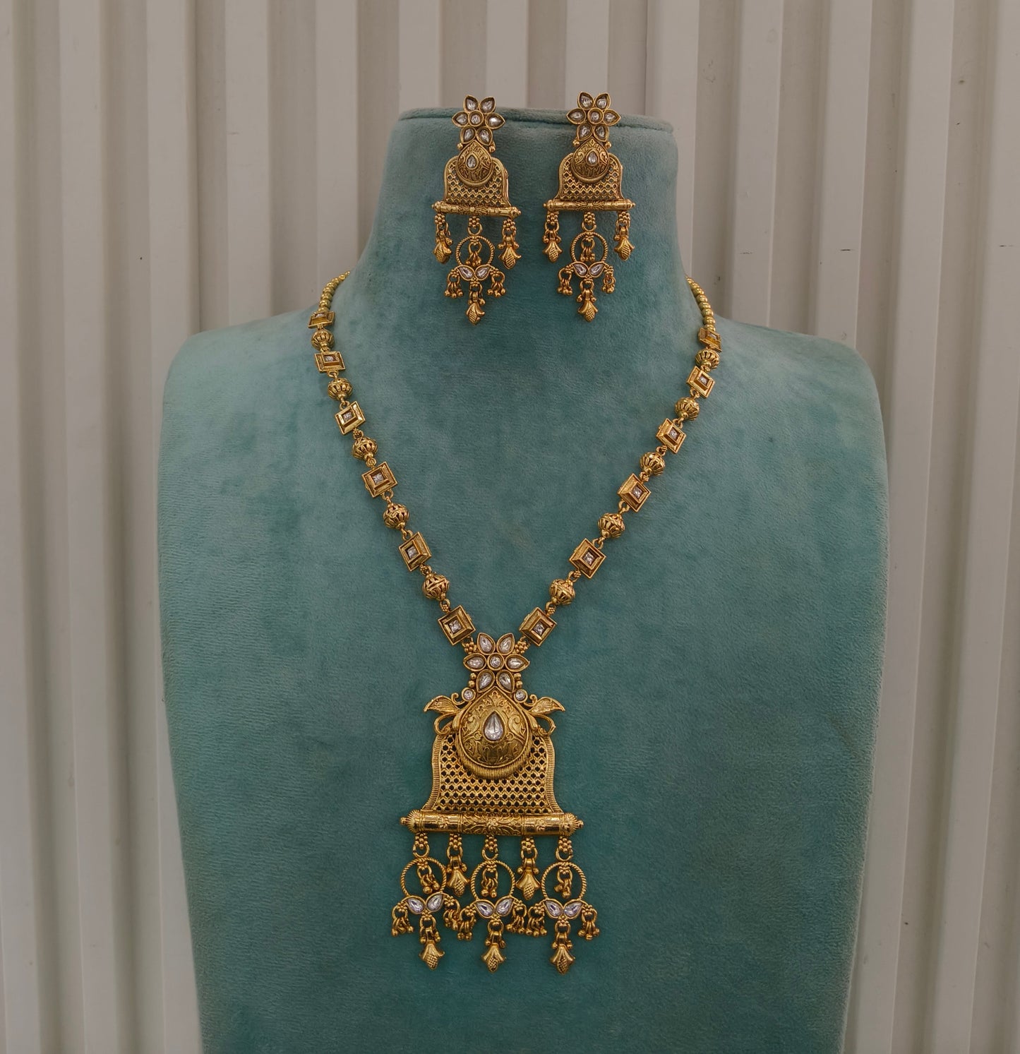 Gold Polki Long Rani Haar Necklace Indian Anaya Jewellery Set