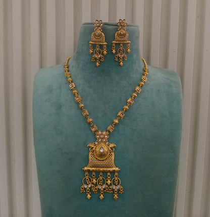 Gold Polki Long Rani Haar Necklace Indian Anaya Jewellery Set