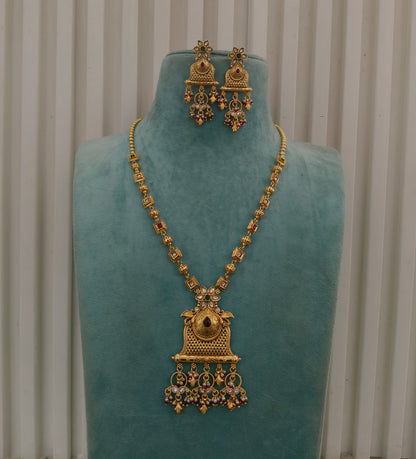 Gold Polki Ruby Green Long Rani Haar Necklace Indian Anaya Jewellery Set
