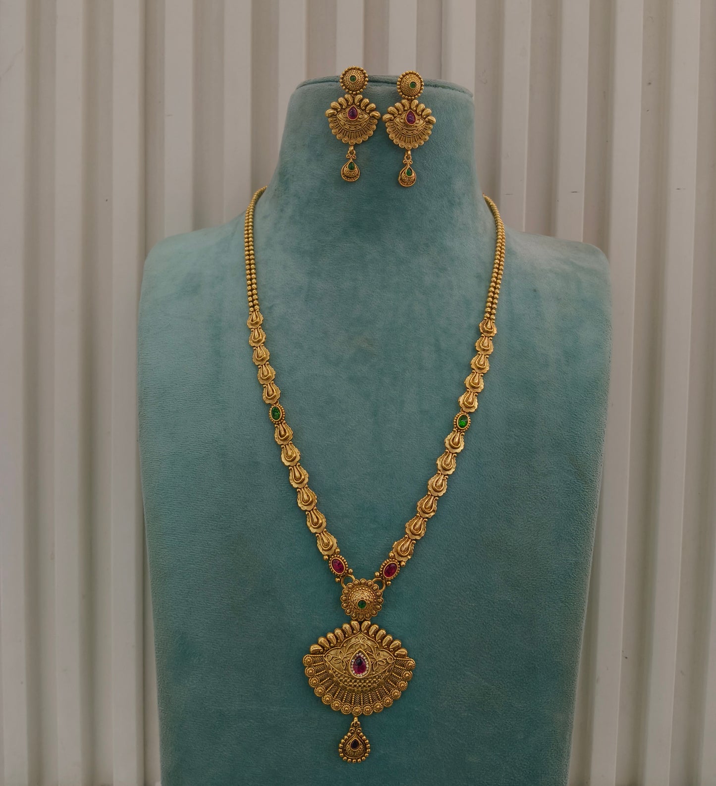 Gold Polki Ruby Green Long Rani Haar Necklace Indian Anaya Jewellery Set