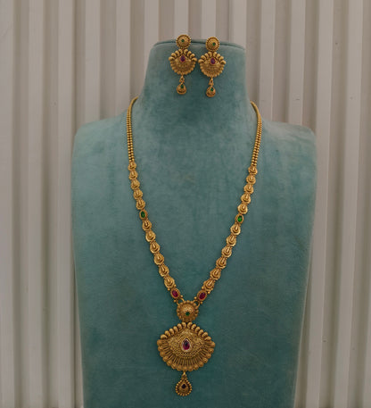 Gold Polki Ruby Green Long Rani Haar Necklace Indian Anaya Jewellery Set