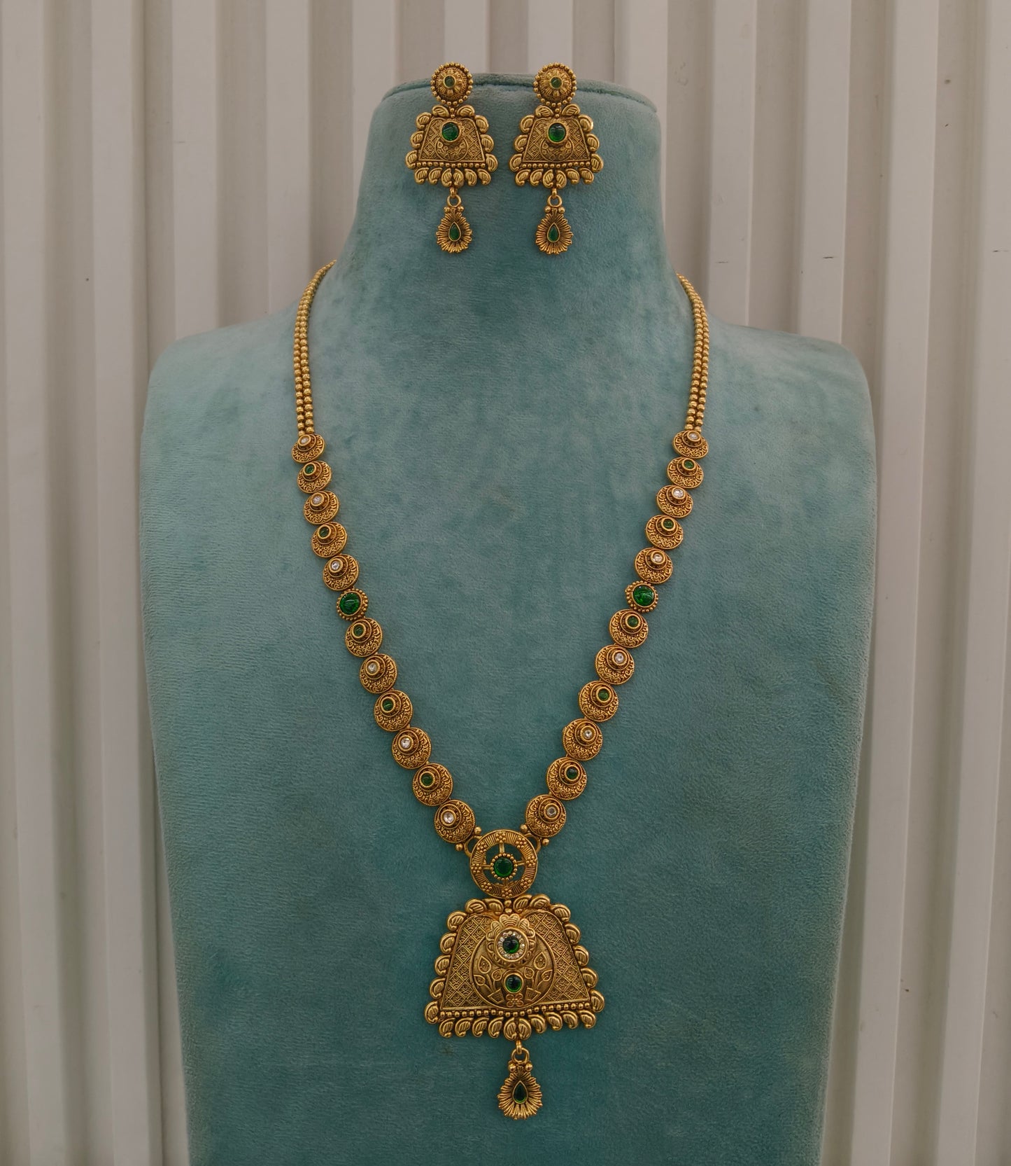 Gold Polki Green Long Rani Haar Necklace Indian Anaya Jewellery Set