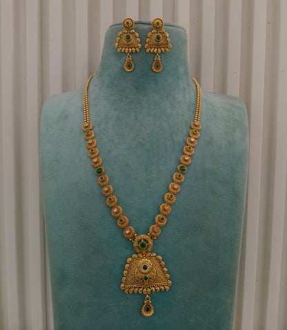 Gold Polki Green Long Rani Haar Necklace Indian Anaya Jewellery Set