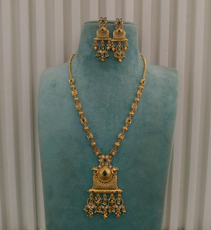 Gold Polki Green Long Rani Haar Necklace Indian Anaya Jewellery Set