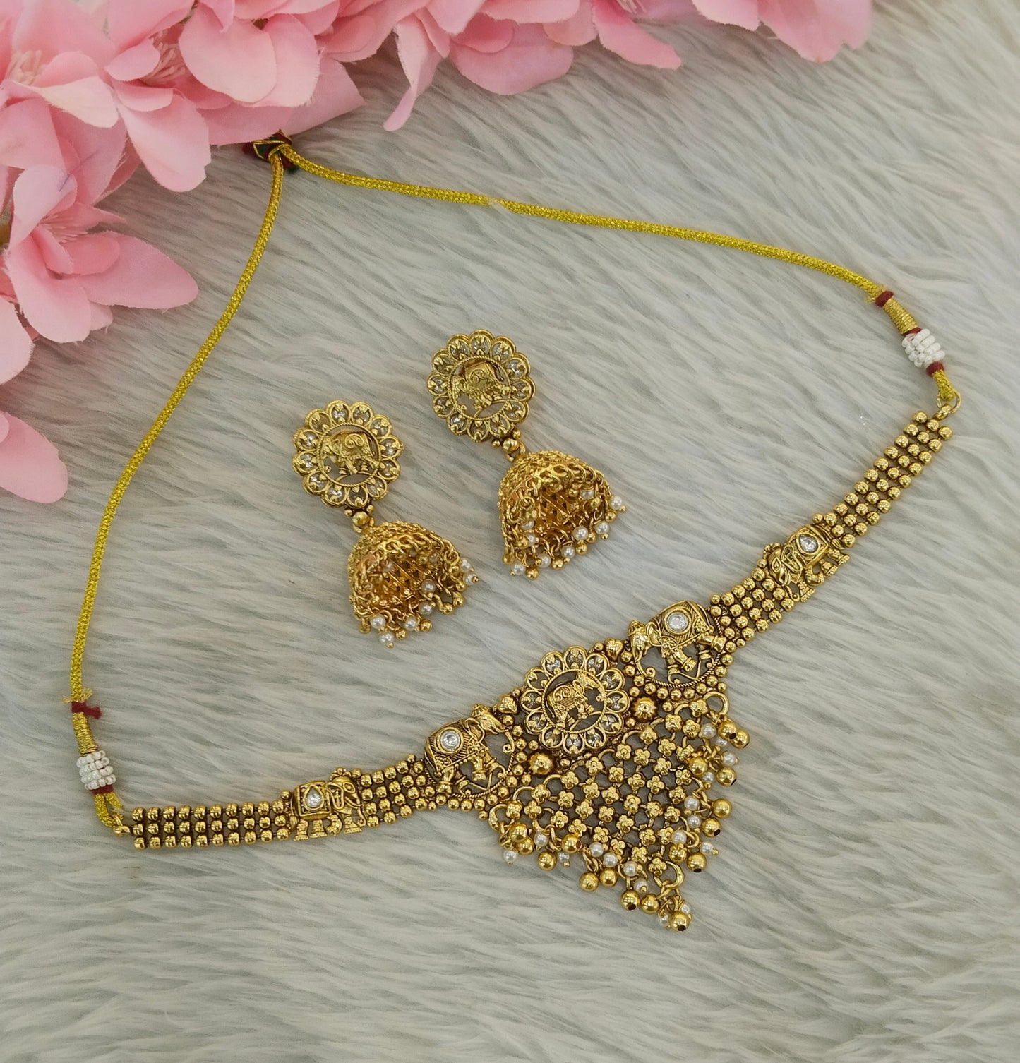 Gold Polki Choker Indian Jewellery Yuka Sets