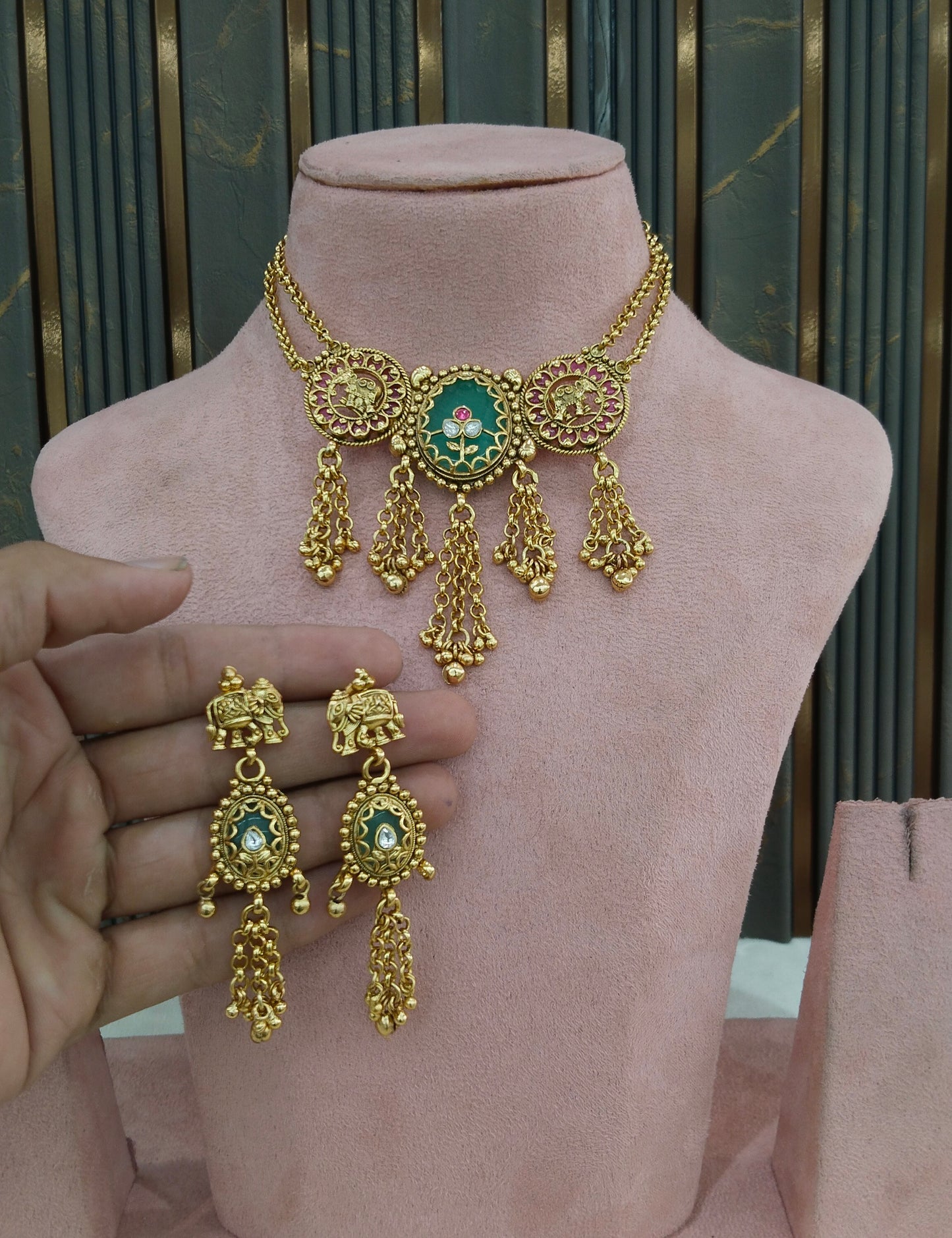 Gold Polki Ruby Sage Green Choker Indian Jewellery Yuka Sets