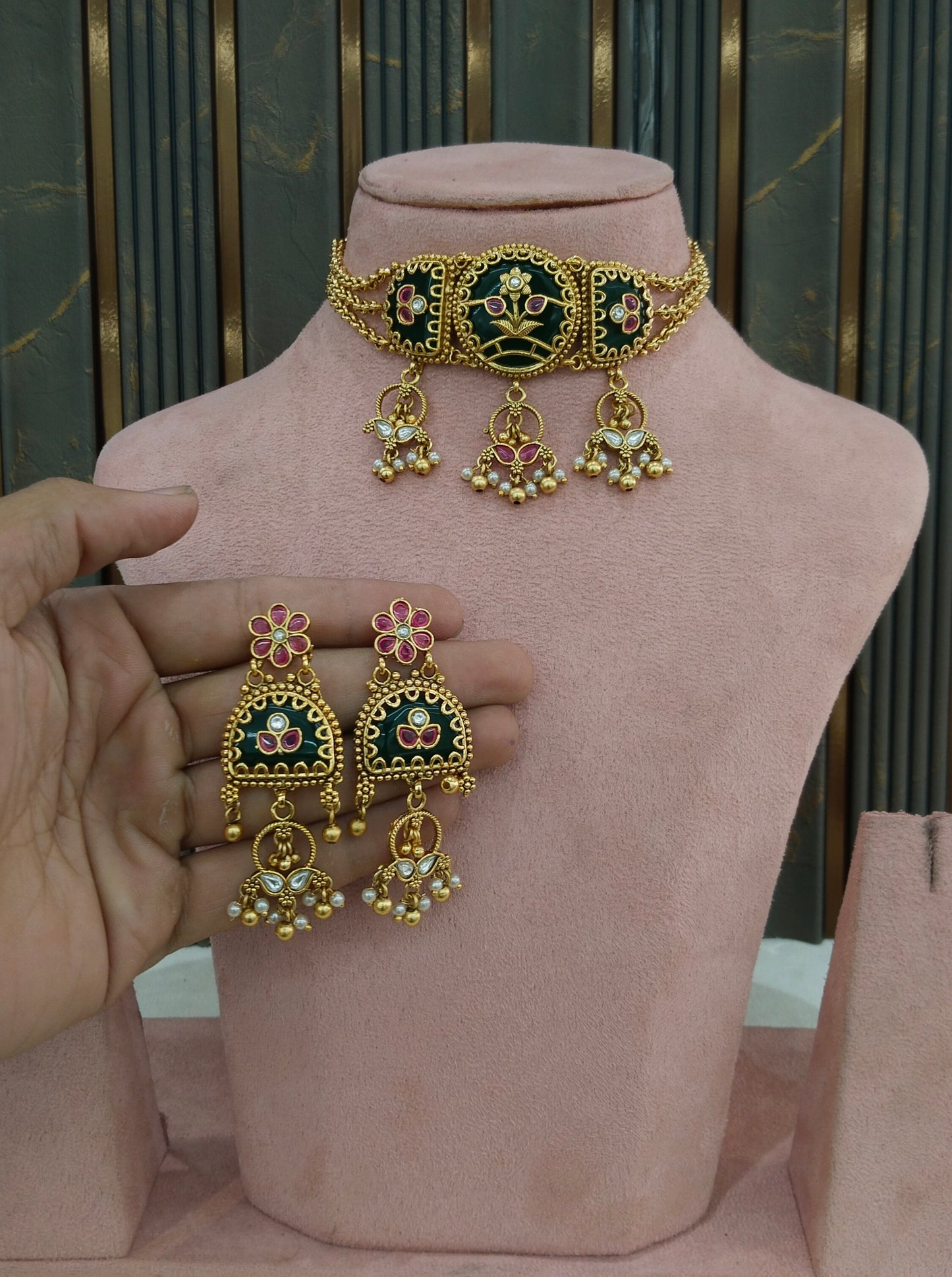 Gold Polki Ruby Green Choker Indian Jewellery Yuka Sets
