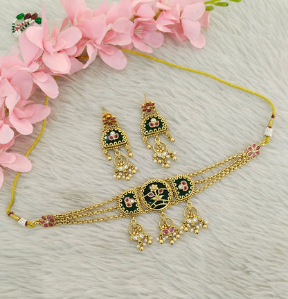 Gold Polki Ruby Green Choker Indian Jewellery Yuka Sets