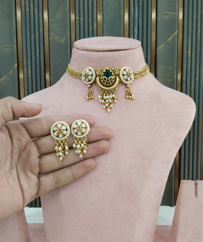 Gold Polki Ruby Green Choker Indian Jewellery Yuka Sets