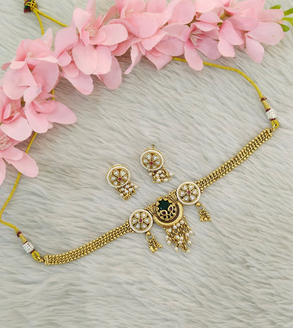 Gold Polki Ruby Green Choker Indian Jewellery Yuka Sets