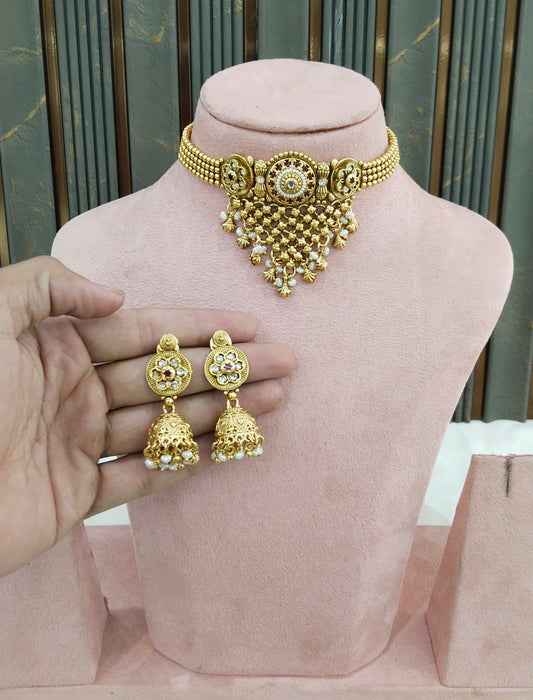 Gold Polki Ruby Green Choker Indian Jewellery Yuka Sets