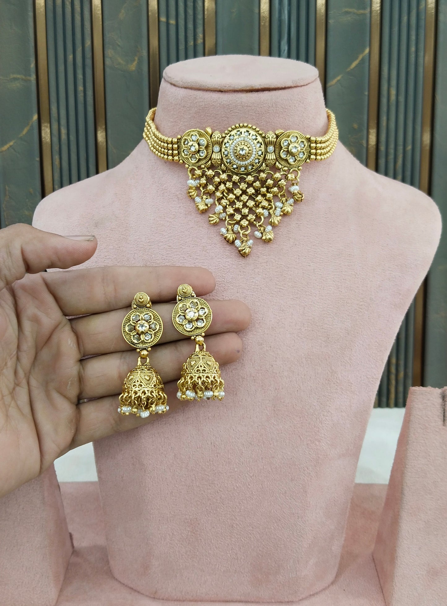 Gold Polki Choker Indian Jewellery Yuka Sets
