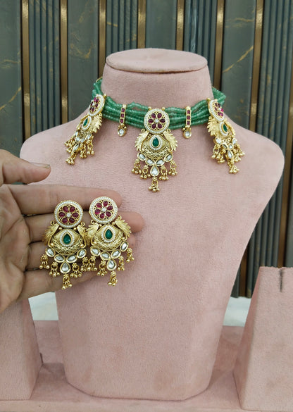 Gold Polki Ruby Sage Green Choker Indian Jewellery Yuka Sets