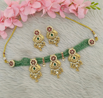 Gold Polki Ruby Sage Green Choker Indian Jewellery Yuka Sets