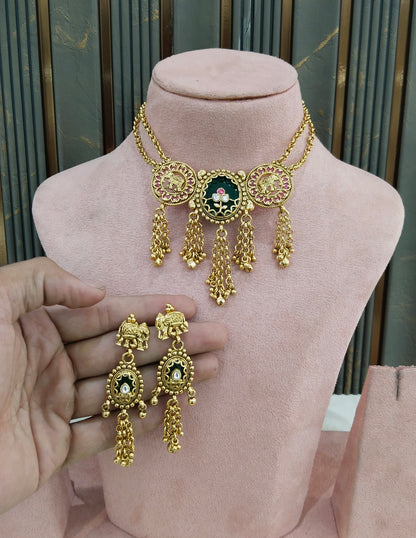 Gold Polki Ruby Green Choker Indian Jewellery Yuka Sets