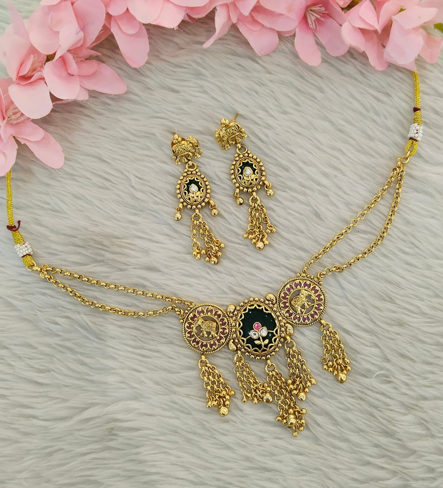 Gold Polki Ruby Green Choker Indian Jewellery Yuka Sets
