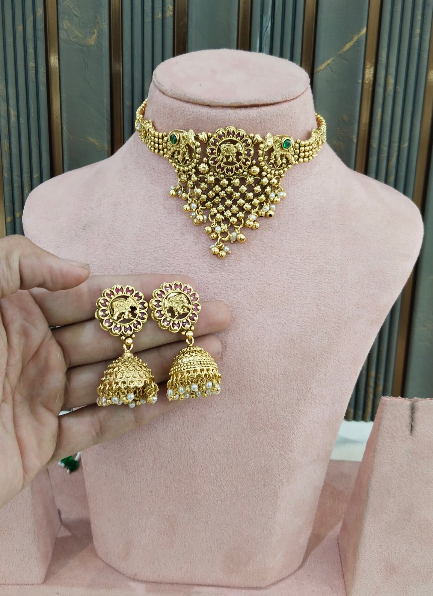 Gold Polki Ruby Green Choker Indian Jewellery Yuka Sets
