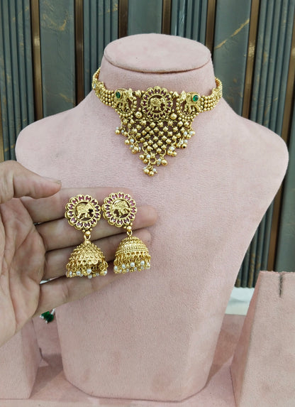 Gold Polki Ruby Green Choker Indian Jewellery Yuka Sets