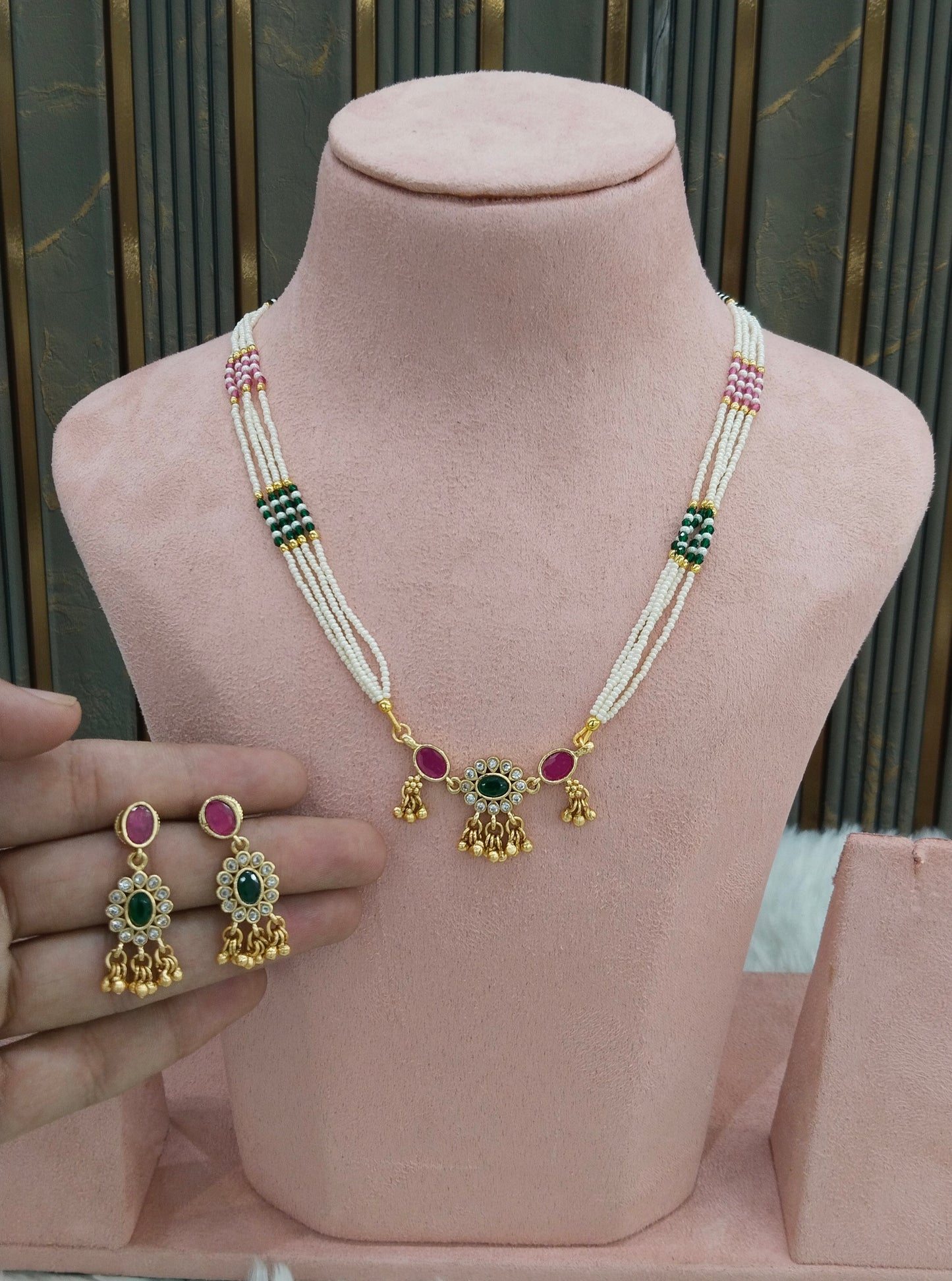 Gold polki Ruby Green Necklace set/ Gold Necklace Midori set