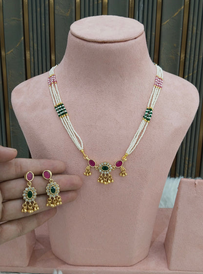 Gold polki Ruby Green Necklace set/ Gold Necklace Midori set